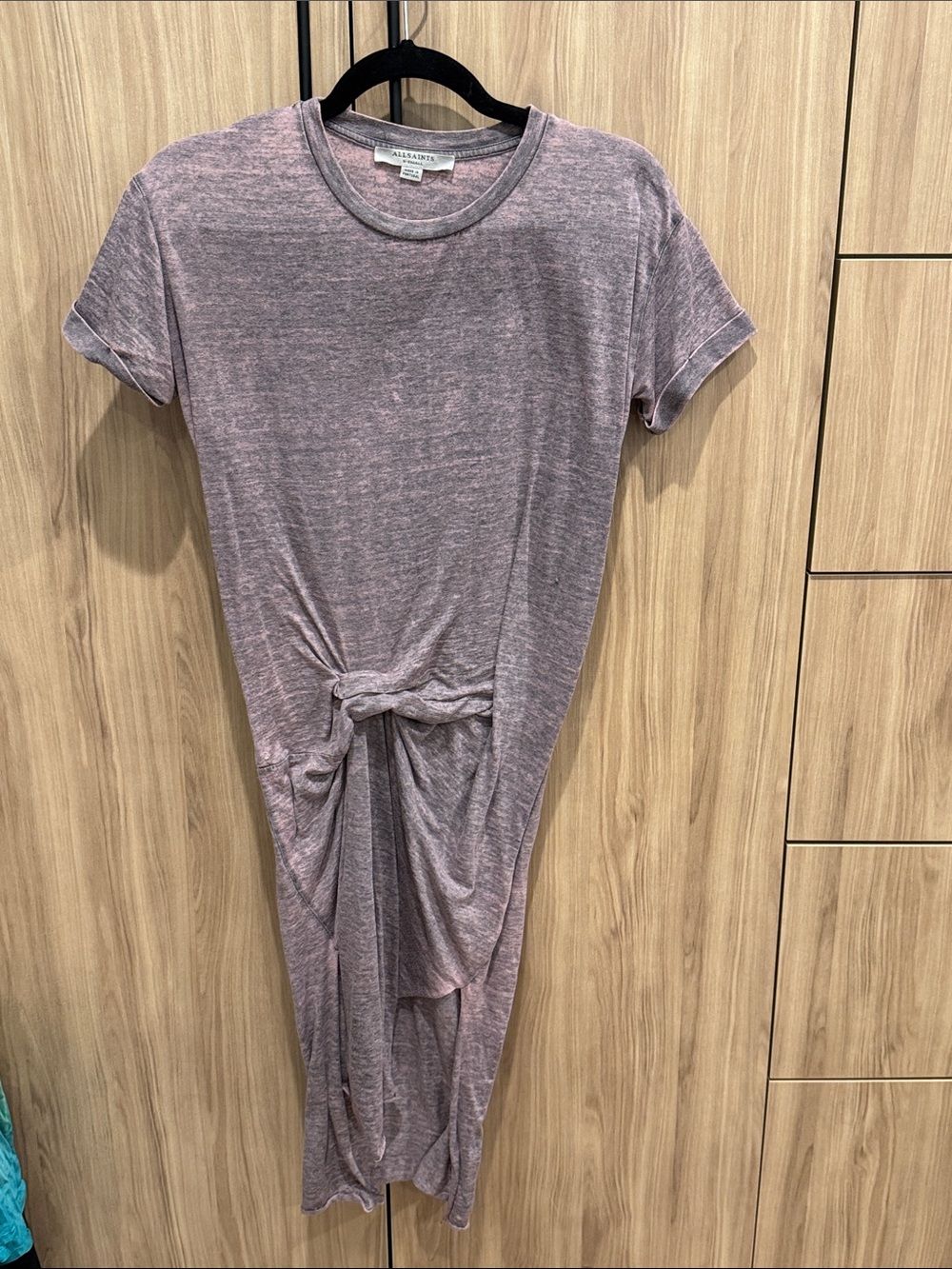 All Saints Dusty Mauve Tie-Front Midi Dress